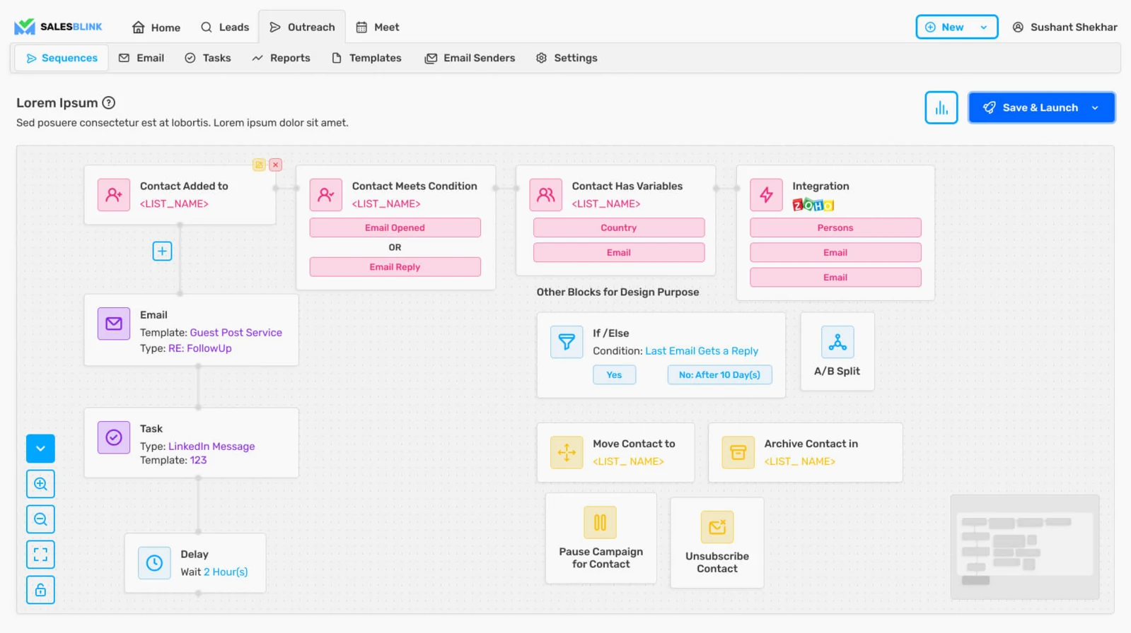 SalesBlink outreach sequence builder