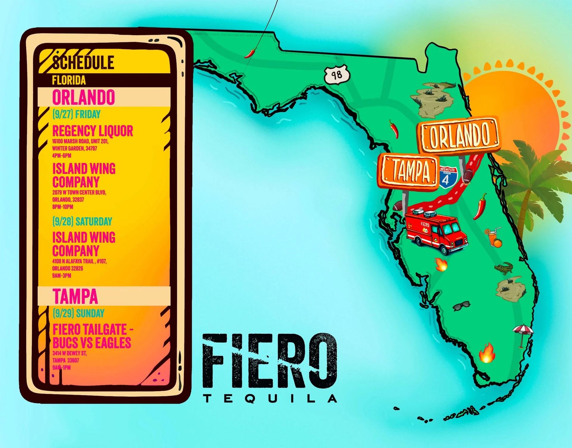 Fiero Tequila Florida map flyer