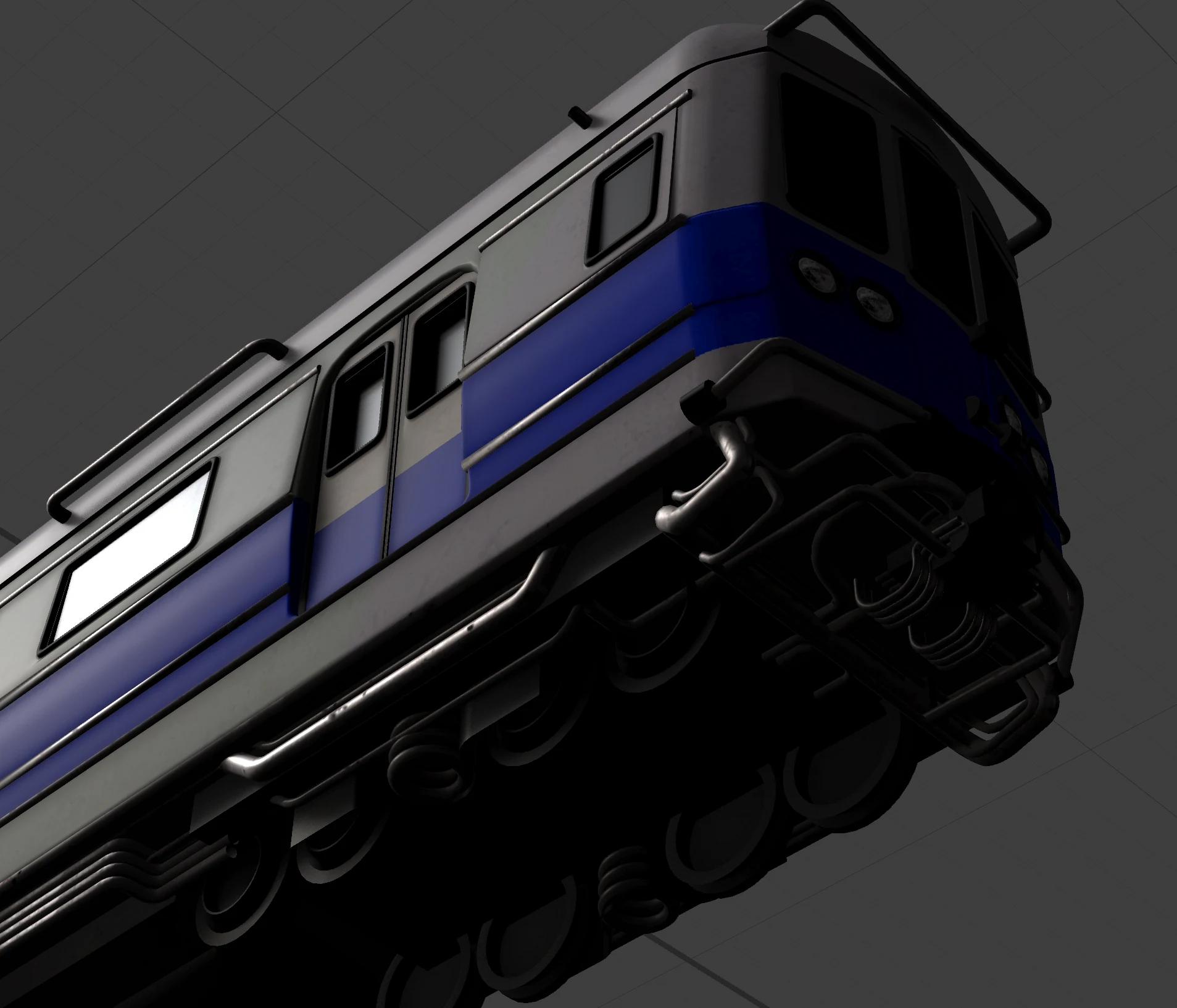 Textured subway train car, angled front view