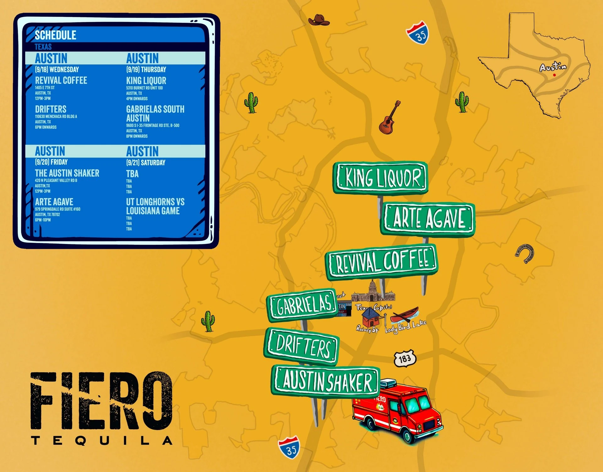 Fiero Tequila Texas map flyer
